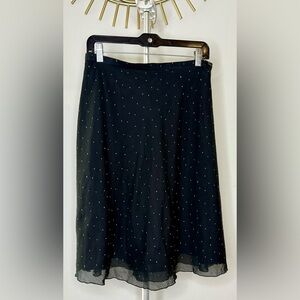 Vintage Due per Due silk cotton gold silver polka dot black skirt lined 8 EUC